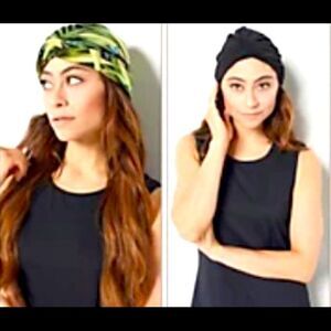 Attitudes by Renee Set of 2 Solid & Printed Head Wrap Turbans- OS